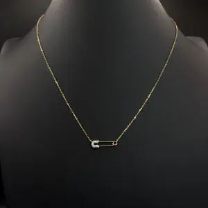 Diamond Safety Pin Necklace – 14K Yellow Gold (0.10 CTW Natural Diamonds)