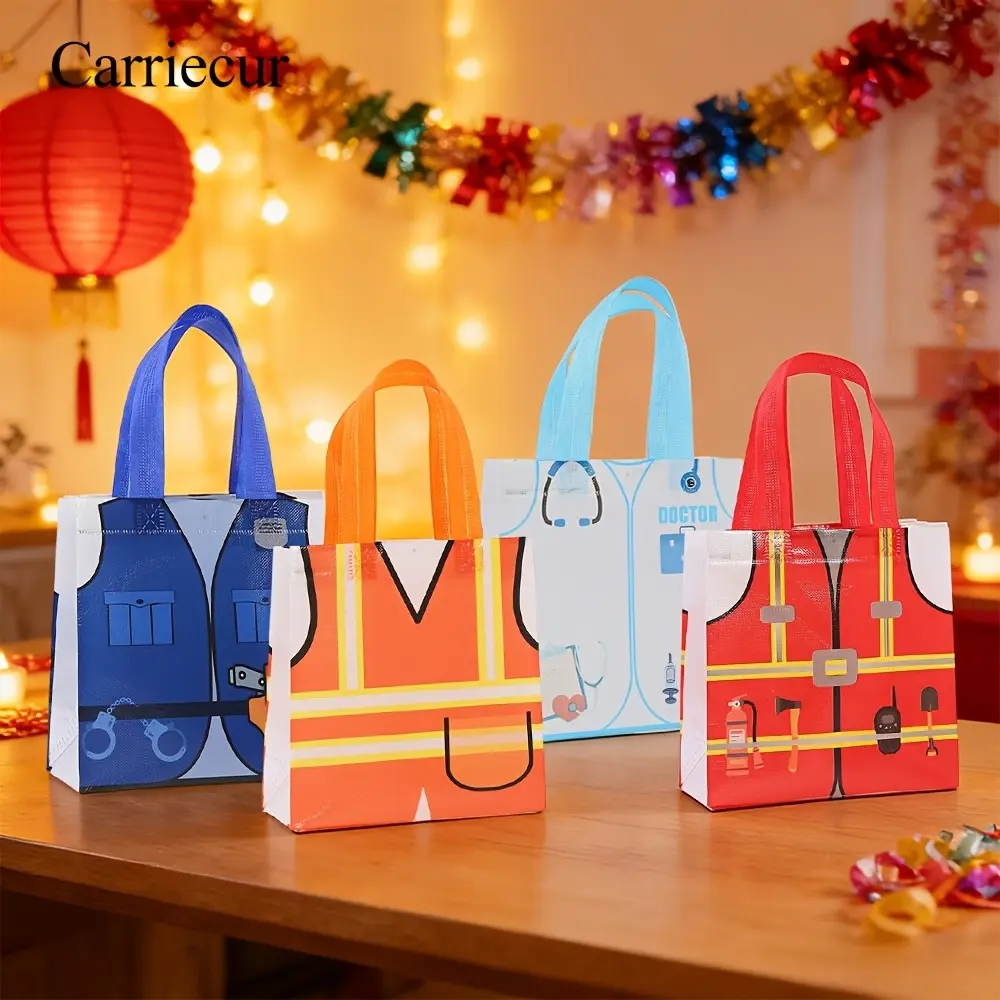 12pcs Firefighter Doctor Police Construction Worker Party Gift Bags, Birthday Graduation Role Play Costume Accessories, Fun Theme Gifts