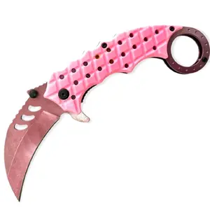 Pink Spring Assist Folding Knife 3" Curved Blade Secure Grip Handle Pocket Clip Great Gift