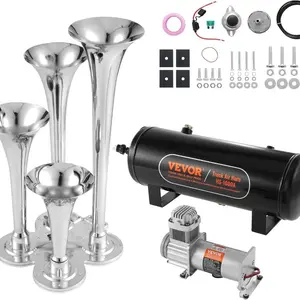 VEVOR 4 Trumpet Air Horn Kit, 150dB Train Horns for Pickup Trucks, 12V 120 psi Air Compressor 1.6 Gal/6 L Tank with Gauge for Any 12V Vehicle Car Truck Train Van Boat