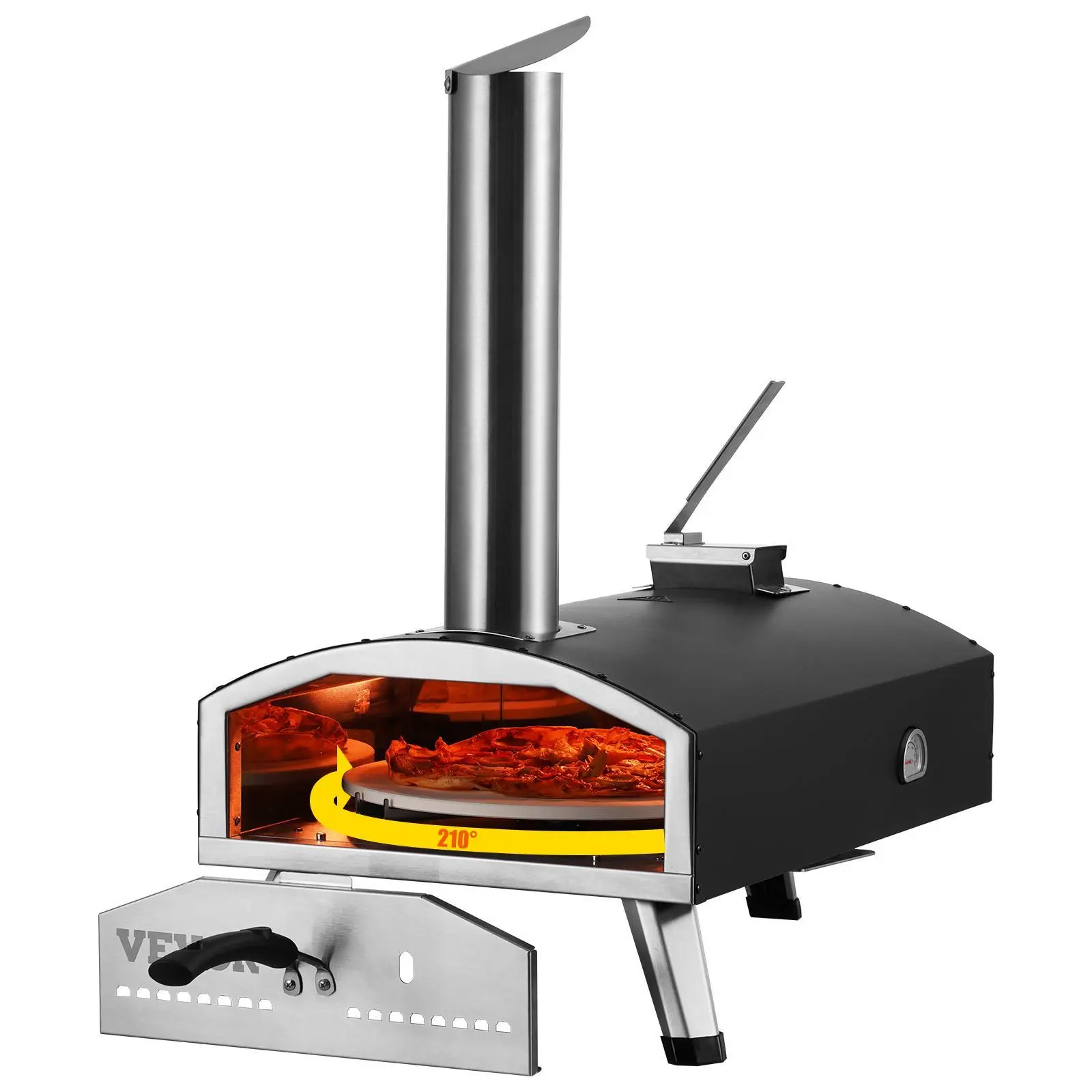 VEVOR Portable Outdoor Oven, 12-inch Pizza Oven, Pellet & Chips & Charcoal Tri-Fuel, Iron Spray Pizza Grill, Includes 210° Rotatable Pizza Stone, Scoop, Ideal for Camping & Backyard, Black#BacktoSchool