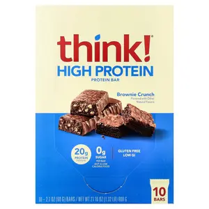 Think ! High Protein Bars, Brownie Crunch, 10 Bars, 2.1 oz (60 g) Each