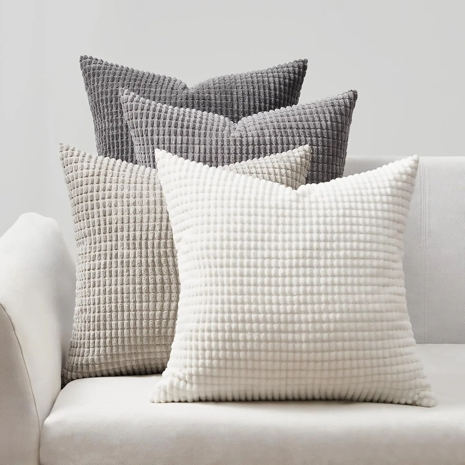 4-Pack Dark Grey Striped Durable Moss Corduroy Cushion Covers, 16''x16''/40x40cm Square Soft Decorative Cushion Cases with Invisible Zipper, Tightly Sewn, Washable for Living Room Couch, Boho Farmhouse Decor, Stripes