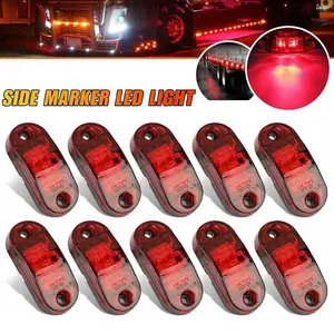 10Pcs Red 2-LED Oval Side Marker Lights Waterproof Truck Trailer Clearance Lamp Universal Automotive Exterior Indicator Light for RV Van Boat Pickup