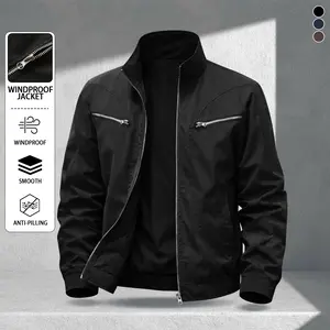 Men's multi-color stand-up collar zipper pocket jacket, scratch-resistant and wear-resistant light and thin fabric, retro commuter style, daily street, workplace leisure adaptation, simple and versatile trend Outerwear Casual Coats Long Sleeve Menswear