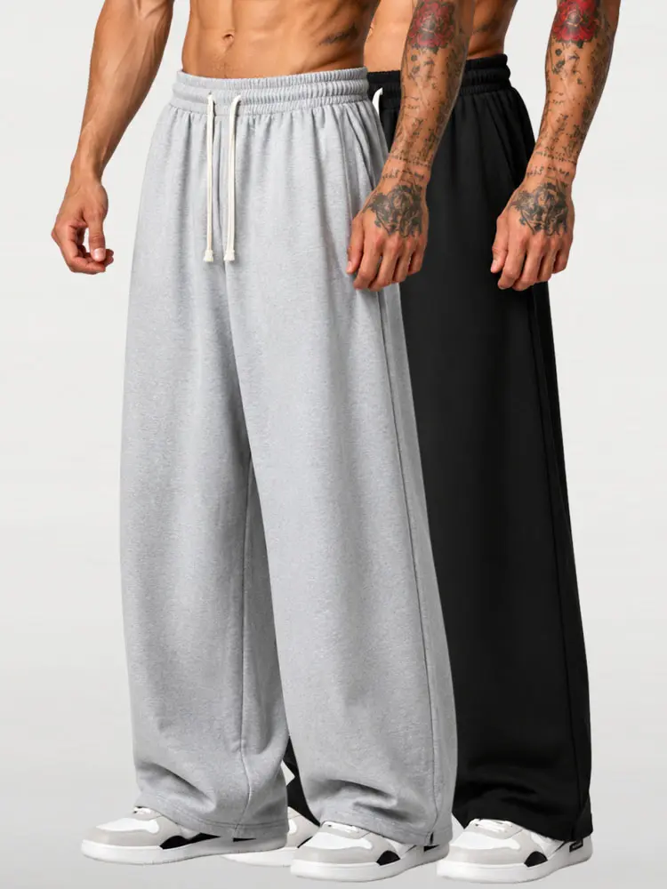 2pcs men’s solid-color loose minimalist breathable cool casual sweatpants, versatile athletic long pants for all seasons, top choice for summer home leisure, essential for everyday outings