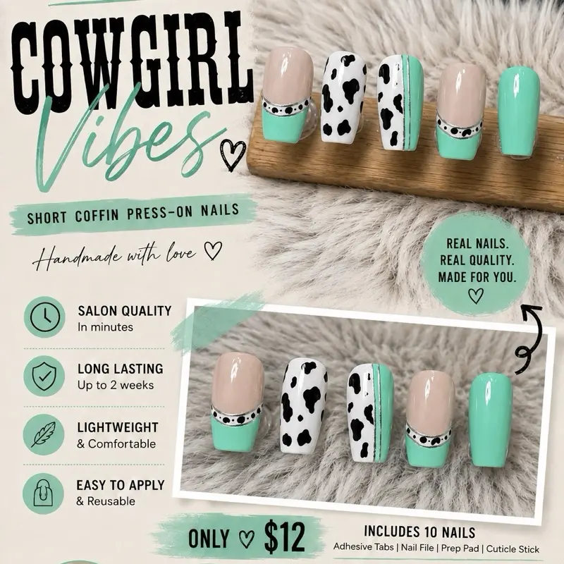 Cowgirl Vibes Set - Handmade Custom Fit 10 Piece Set  Cow Print set