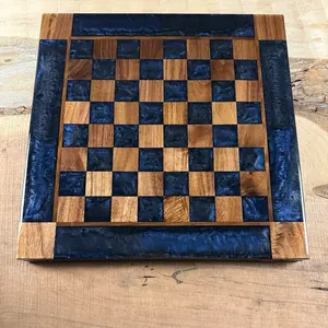 Midnight Blue Walnut Chess Board (INCLUDES PIECES)