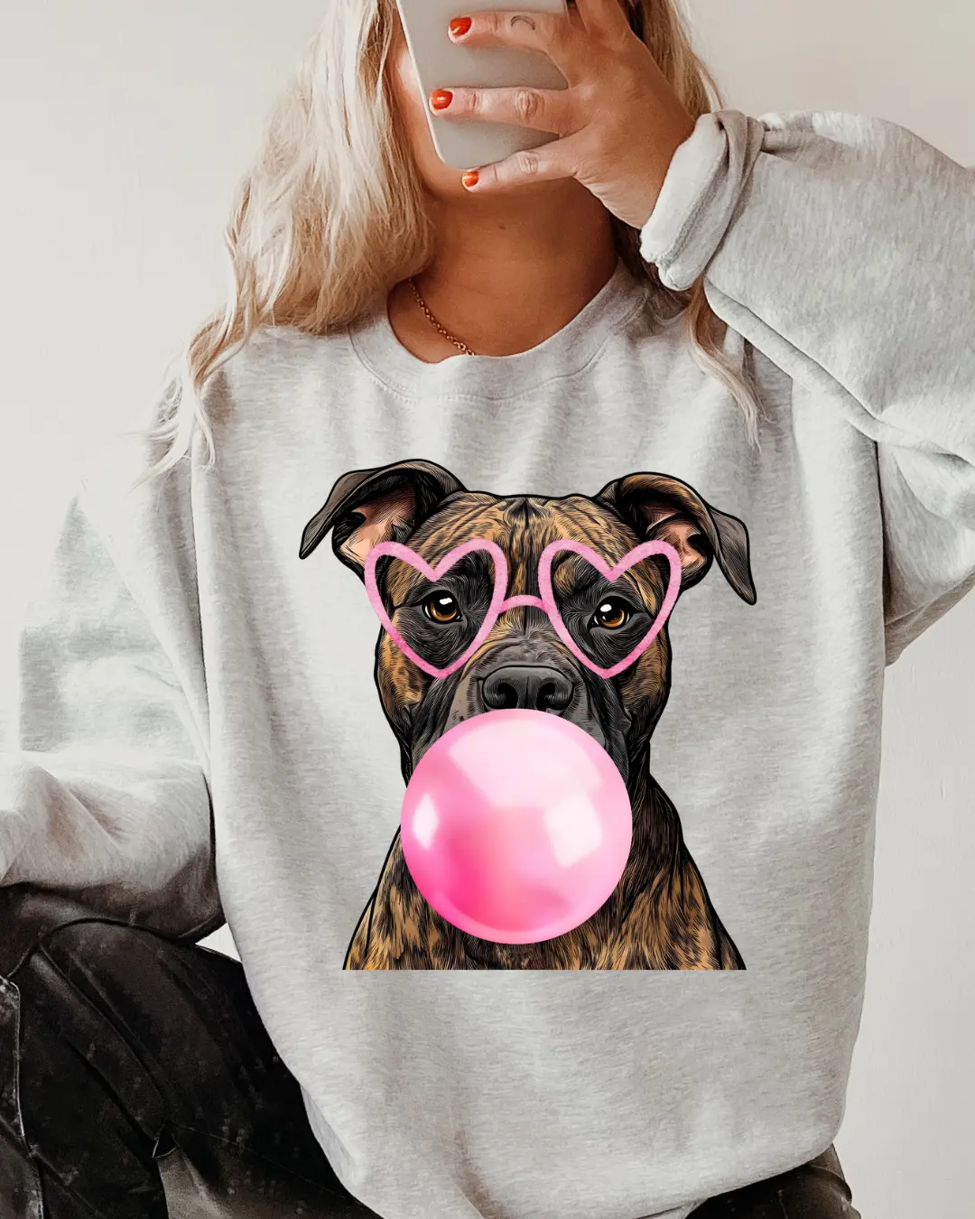 Brindle Pitbull Bubble Gum Sweatshirt - Soft Polyester & Spandex Blend Classic Fit Athletic Rib Knit Collar Pre-Shrunk Women's Hoodie