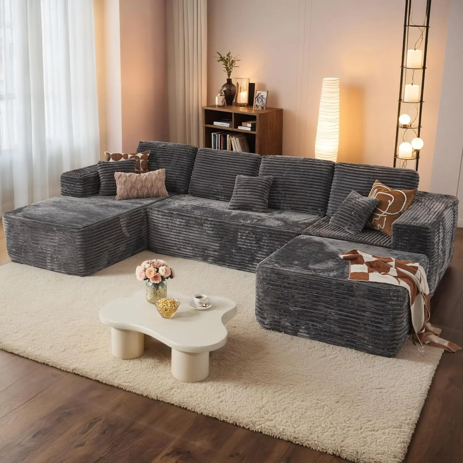 DealsforYouDays TikTok Famous 133" Cloud Couch! U-Shaped Modular Sectional, Deep Seat, Plush Corduroy, No Assembly couches apartment furniture Sofa boneless living room sets deals floor Oversized Chaise Lounge man cave sleeper indoor