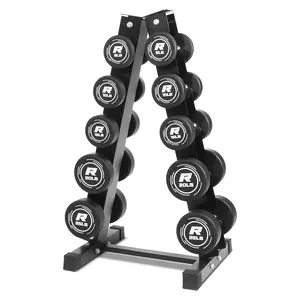 RITFIT PVC-Coated Round Head Dumbbells Set with A-Frame Rack for Home Gym Equipment & Workout Exercises