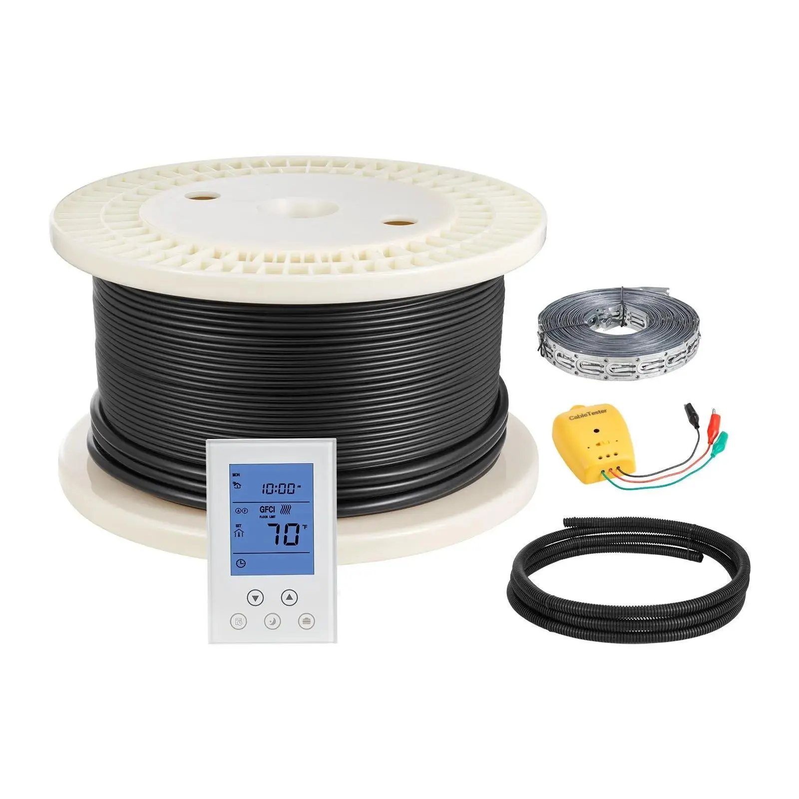 VEVOR 200 sqft 240V Electric Radiant Underfloor Heating Kit, 15A Programmable Thermostatic Controller, Alarm, Aluminum Shield, Freeform, Easy Installation for Tile, Stone, Home Improvement, Ac Power Supply, Auto-Scheduling, Indoor, Digital#BacktoSchool