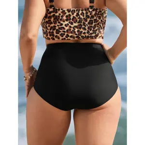 Plus Size High Waisted Tummy Control Swim Bottoms, Leopard Colorblock Print Bikini Bottoms, 2026 Summer Pick for Mothers Day, M-6X Sizes, Sports & Outdoor Swimwear, High Waisted Swimsuit 2026 Summer Vibes Swimweek