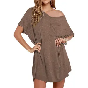 V Neck Womens Tshirt Nightgown Cotton Sleepshirts Comfy Casual Nightshirt for Women