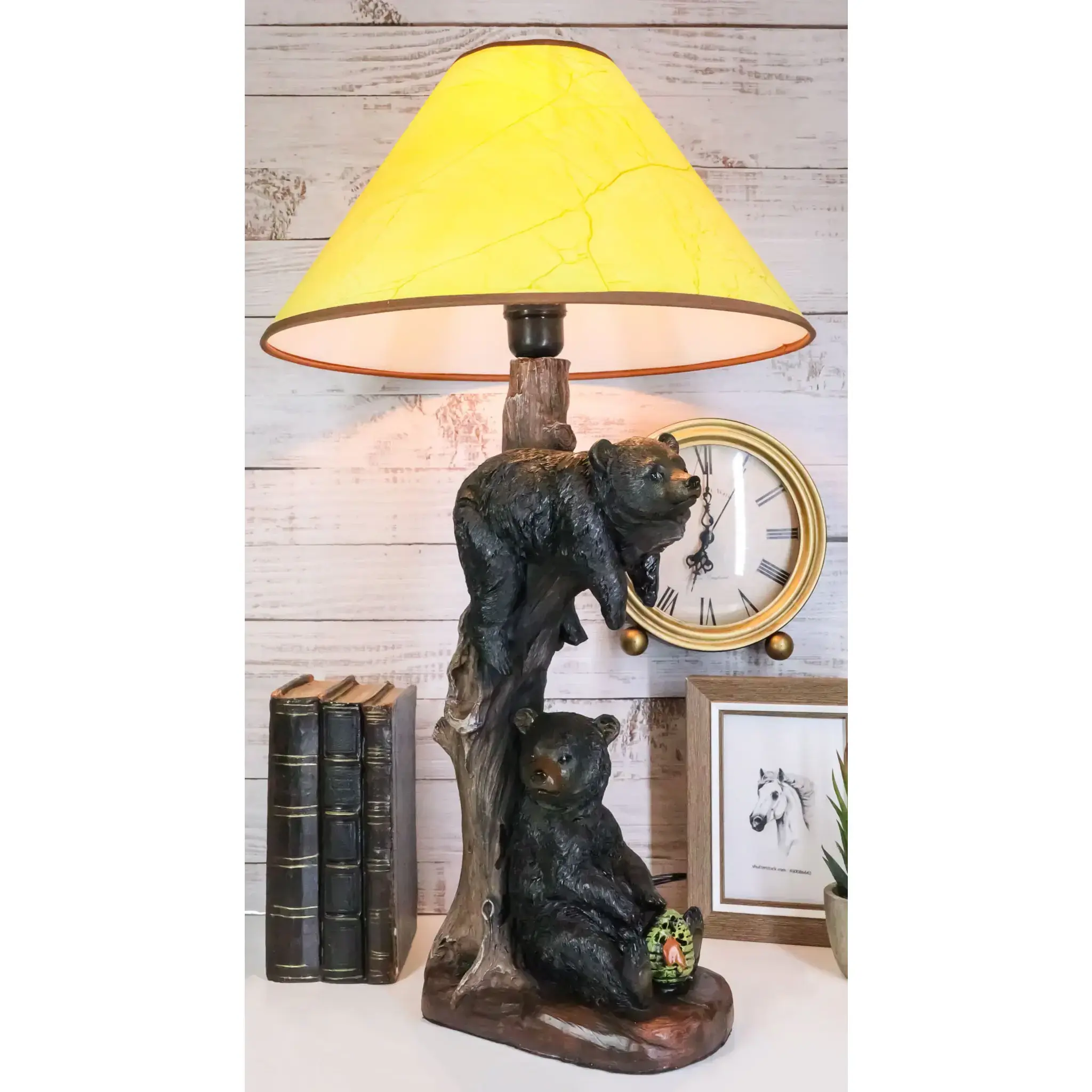 Ebros Whimsical Rustic Forest Bears Napping & Eating Honey Figural Art Table Lamp with 13" Shade, 17.25" High Home Decor Sculpture