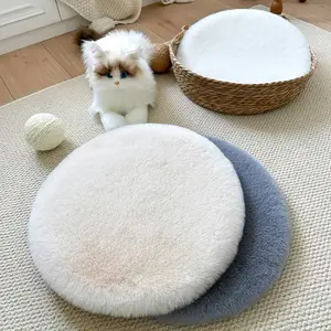 1 piece, Nordic-style light-colored solid simple modern round decorative rug made of faux rabbit fur fabric with soft texture, washable fabric suitable for photo props, creating a warm and atmospheric home decoration (Model: DM603)