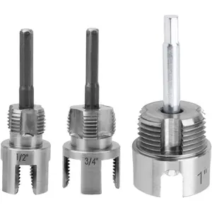 3 Pcs Pipe Threading Tool, Dual-Function Integrated Internal & External Thread Cutter PVC Threader Cutting Kit for 1/2" 3/4" & 1" PVC/Plastic Pipe Compatible with Electric Drills