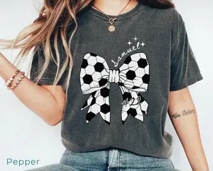 Personalized Soccer Bow Shirt With Player Number, Soccer Mom Game Day Tee, Sports Mom Gift, Custom Soccer Shirt, Comfort Colors Soccer Shirt