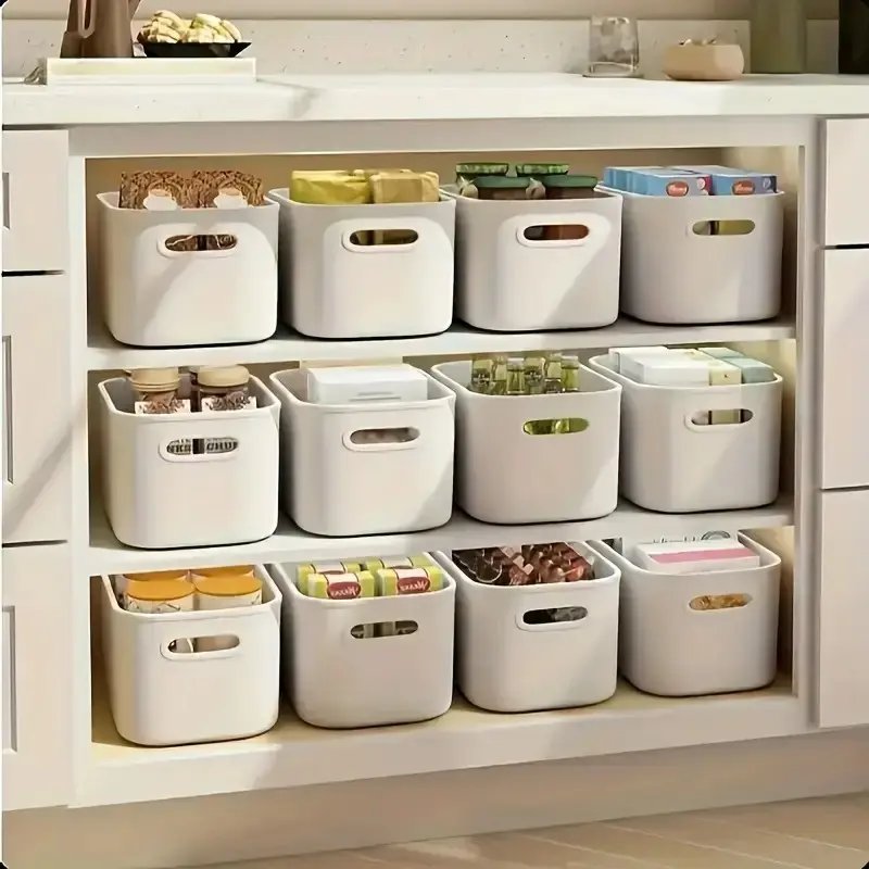 6-Pack Stackable Plastic Rectangle Compact Storage Bins with Lids - Waterproof Home Organizer Baskets for Office, Bathroom, Snack Organization