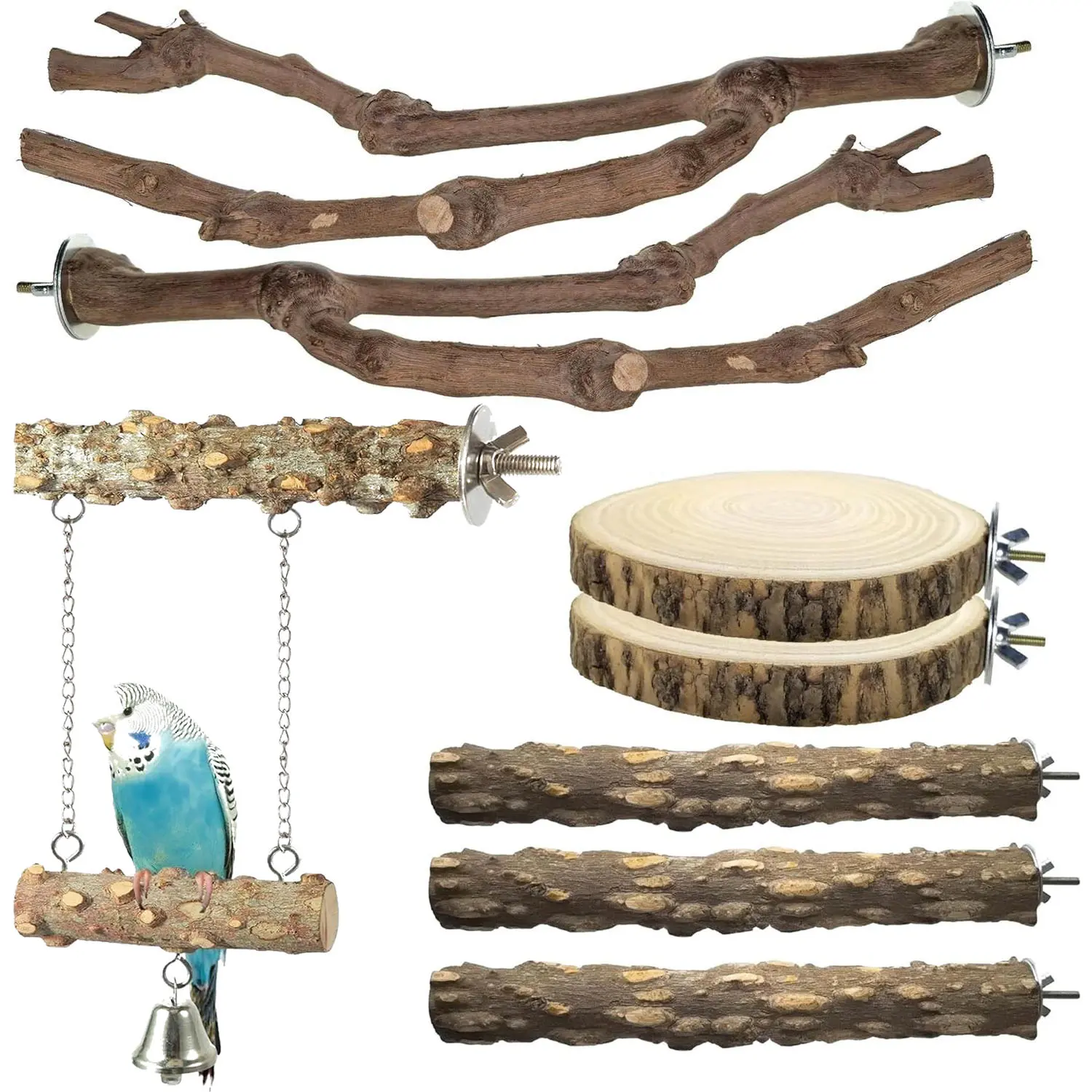 8pcs Natural Bird Perches for Cage, 5.9\u201C Small Wood Bird Perch for Parakeet\/Cockatiel, Bird Cage Stick, Bird Branches for Cages, Birdcage Accessories for Parrot