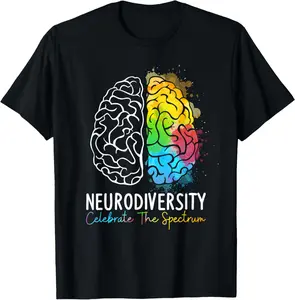 100% Cotton Neurodiversity - Autism Spectrum ASD ADHD Rainbow Brain T-Shirt