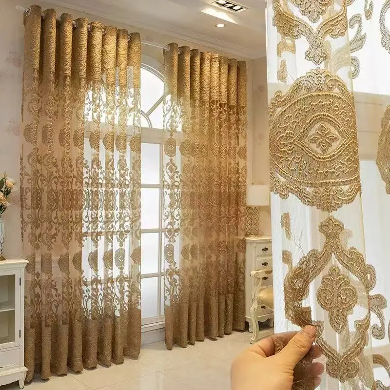 Woven Jacquard Luxury Curtain, European Asian Style Drapes, Suitable for Living Room Balcony Dining Room Home Office Easy Install