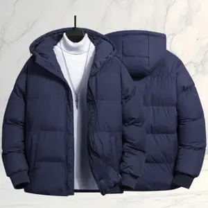 Winter Men's New Solid Color Hooded Quilted Cotton Jacket, Bread Coat Style, Urban Casual Design with Hood, Zipper Closure, Quilted Puffy Fit, Ribbed Cuff Details, Suitable for Men Who Value Atmosphere for Daily Commutes coats seamless parka big uniqlo ti