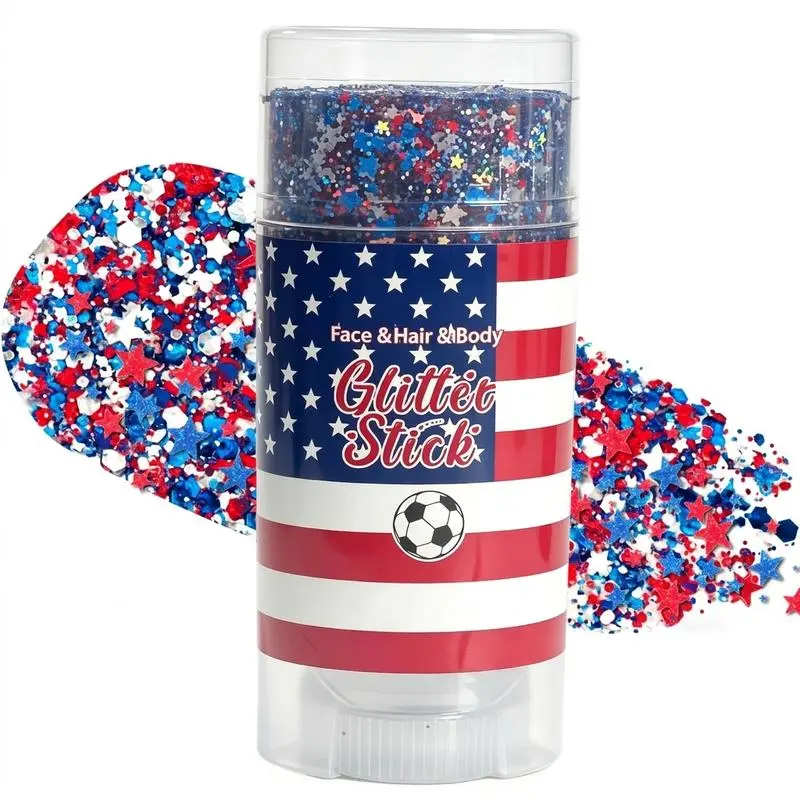 4th of July Glitter Stick - Red, White & Blue Face Body Glitter Makeup for Festive RWB Glow, Instant Party Look, Fast 4th Look (Festive & Party Supplies), Quick Party Glow