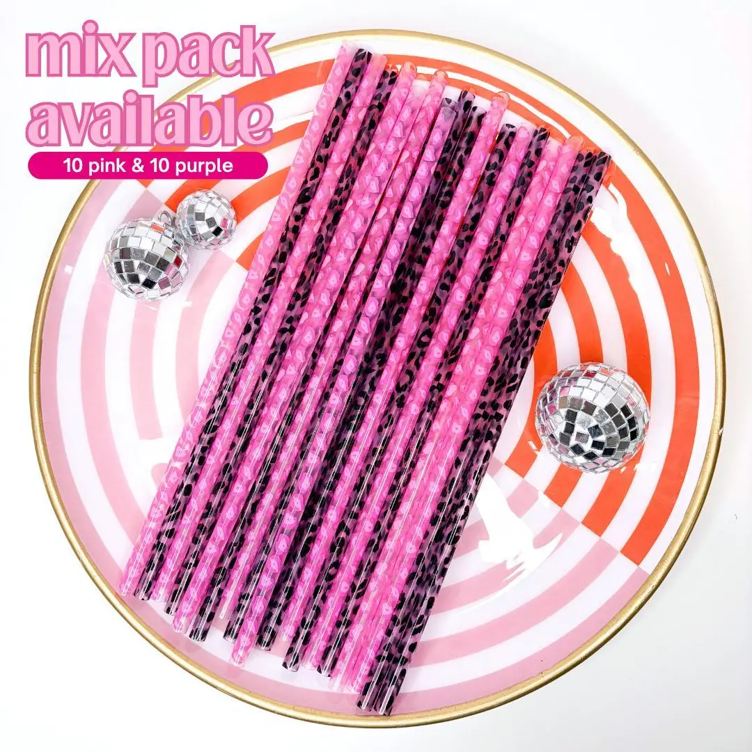 Leopard 10" Reusable Straws (20 Pack) – Tall Cup Iced Coffee & Dirty Soda Accessories Cocktails Colorful