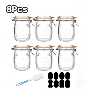 Wide Mouth Vintage Mason Jars 32oz Airtight Lid Canister Quart Jars for Kitchen Storage Coffee Sugar Beans 8 Pack Durable Clear Glass Containers with Sun Flower Pattern