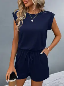 New Women's Summer Romper, Sleeveless Round Neck Casual Basic Versatile Loose Fit Minimalist Jumpsuit, Comfortable and Stylish One-Piece for Daily Wear