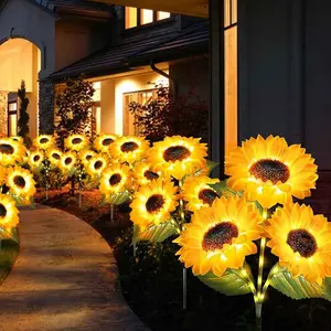 Solar Powered LED Sunflower Garden Lights - Set of 2/4/6 Pieces, Realistic Nighttime Glow for Yard, Lawn, Patio, and Porch Decoration, Waterproof IP65, Energy-Efficient Outdoor Lighting, Garden Lighting | Decorative Solar Lights | Durable Plastic Flowers,