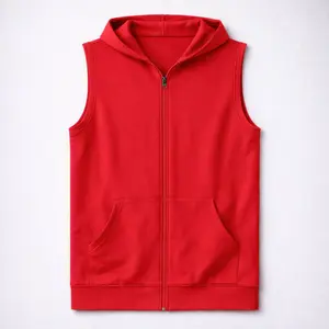 Men's Classic Polyester Solid Color Sleeveless Hooded Vest, Casual Breathable 90s Print Streetwear, Vacation Outfits