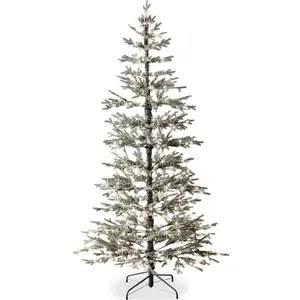 Best Choice Products Pre-Lit Flocked Slim Artificial Christmas Tree – 4.5ft–12ft, White & Multicolor LED Lights, Pink, Black, Green