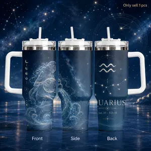 GuLuBoo Simple Twelve Zodiac Signs Vacuum Flasks 40oz Stainless Steel Insulated Tumbler with Straw Leak-proof Travel Mug, Portable Water Bottles for Coffee, Gym & Office, Creative Cup Ideal Holiday Gift