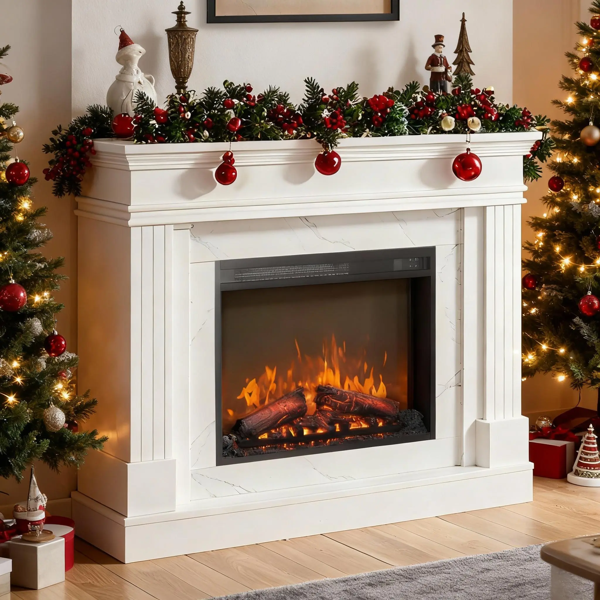【2 Packages】Eyisean 44" Electric Fireplace with Mantel with Mantel, Freestanding Electric Fireplace with Adjustable Led Flame, 23" Replaceable Fireplace Insert Heater, 1400W Wooden Surround Firebox for Living Room, Bedroom