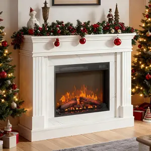 【2 Packages】Eyisean 44" Electric Fireplace with Mantel with Mantel, Freestanding Electric Fireplace with Adjustable Led Flame, 23" Replaceable Fireplace Insert Heater, 1400W Wooden Surround Firebox for Living Room, Bedroom