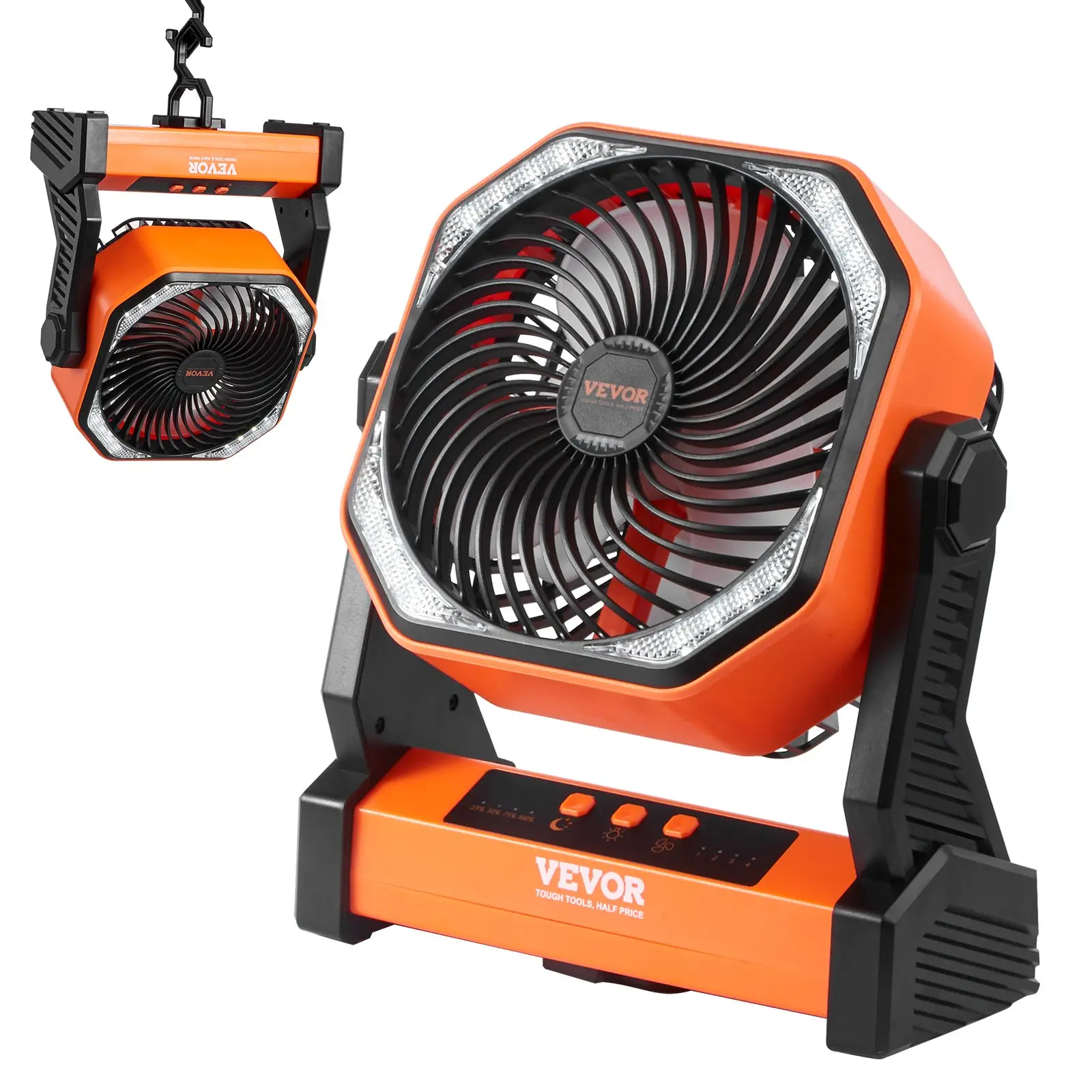 VEVOR Portable Fan Rechargeable 13 inch, Battery Powered Fan with LED Lantern, 4 Speeds Adjustable & 45°/90°Automatic Swivel & Timer , USB Battery Ope