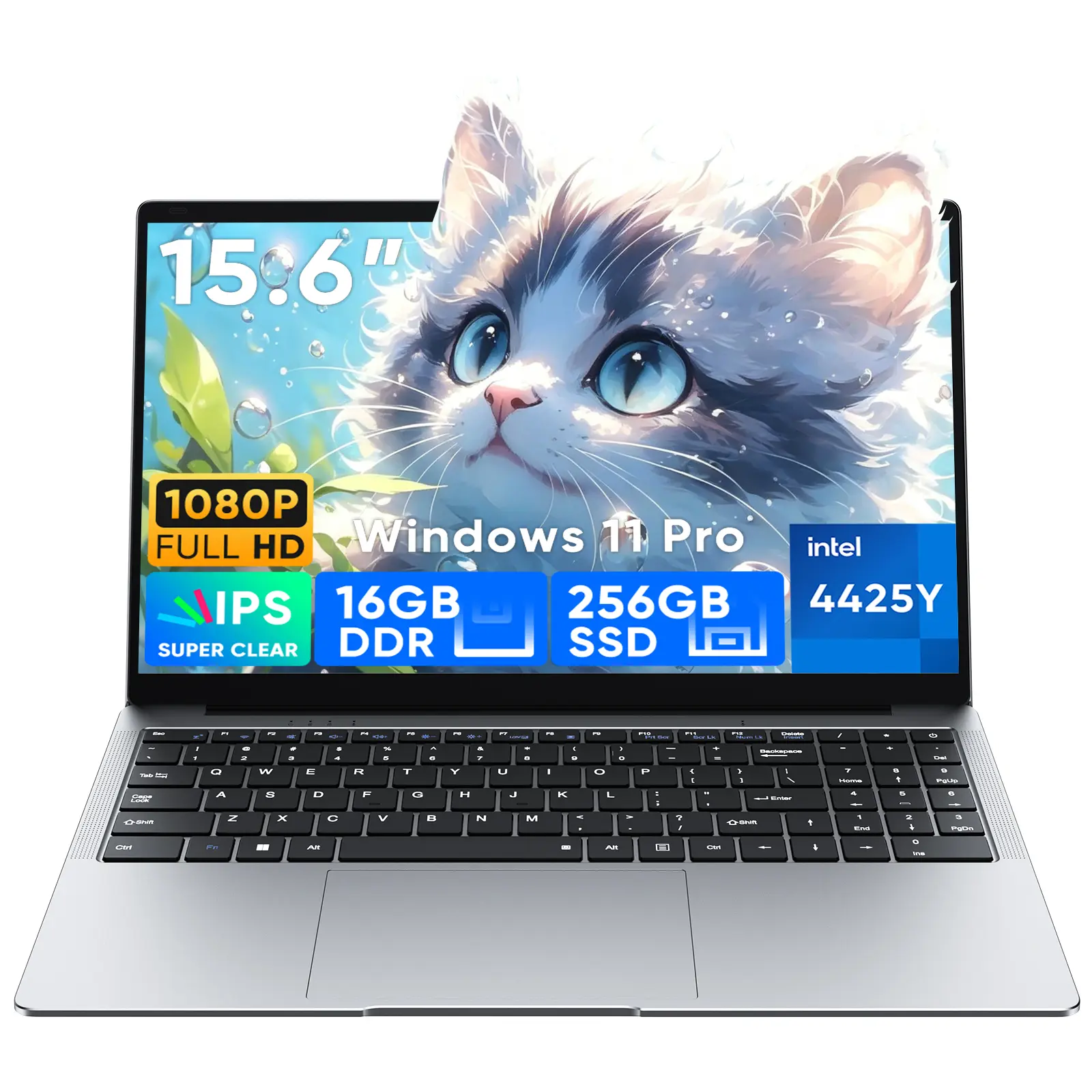 TPV 2026 15.6" Traditional Business Laptop - 16GB RAM, 256GB SSD, 4425Y up to 1.7GHz, Windows 11 Pro with Office Suite, FHD 1080P IPS Display, 4H Battery, 3.5 lbs Portable, Natural Silver, WiFi, for Work & Study, Wireless