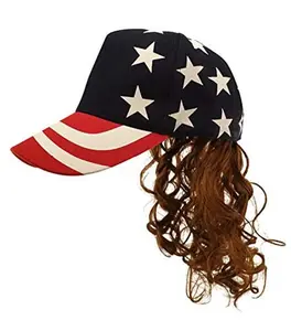 HandinHandCreations USA Stars and Stripes Brown King Mullet Hat Wig Merica 4th of July Hillbilly American Costume