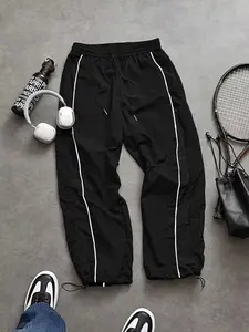 Men's Baggy Sweatpants - Casual Sporty Long Athleisure Bag Pants, Loose Fit with Elastic Cuff, Fashionable Print, Lightweight Fabric, Ideal for Daily Wear, Outdoor Activities