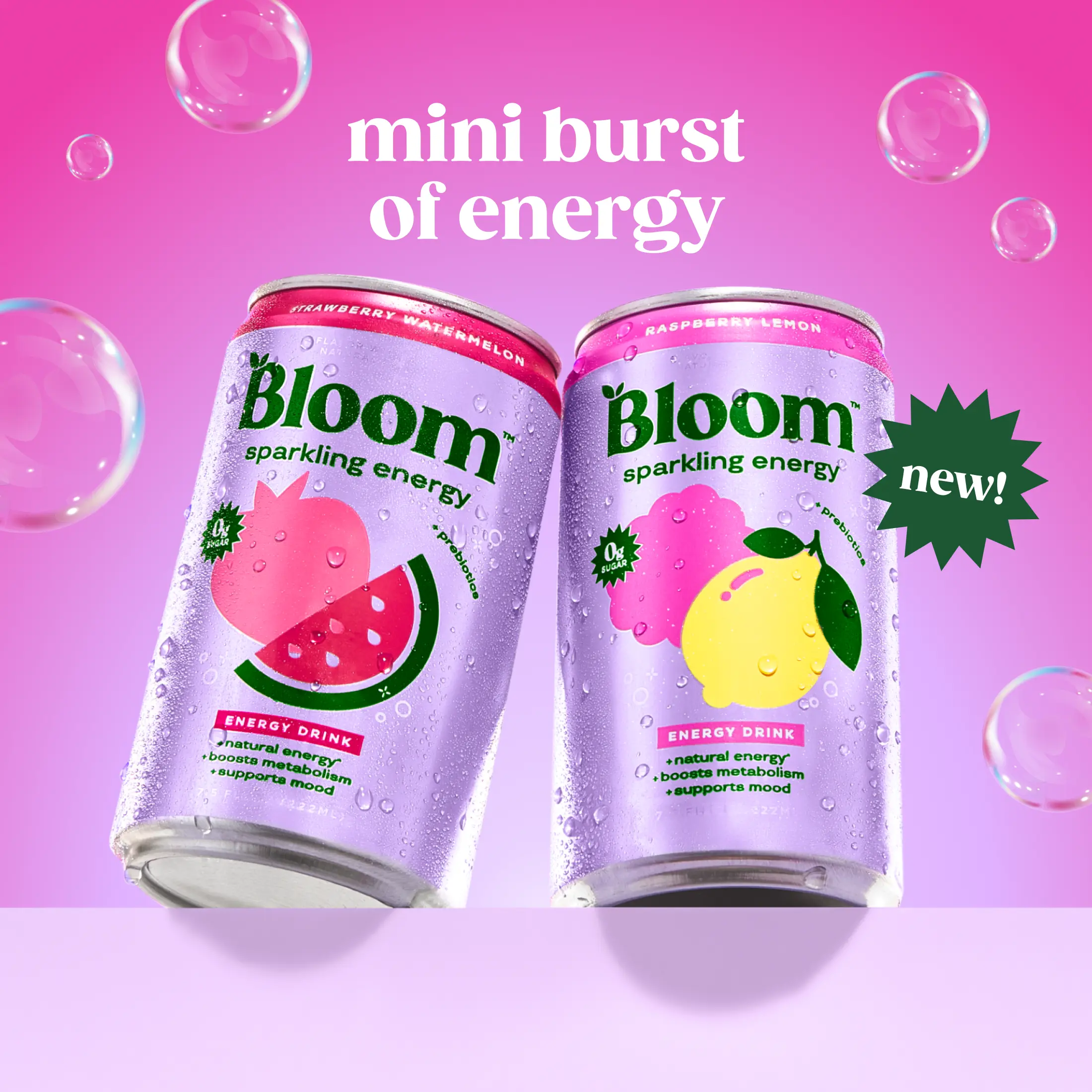 New!! Bloom Mini - Sparkling Energy Mini Cans Variety Pack, Strawberry Watermelon (6), Raspberry Lemon (6), 7.5 oz Cans, 12 pack