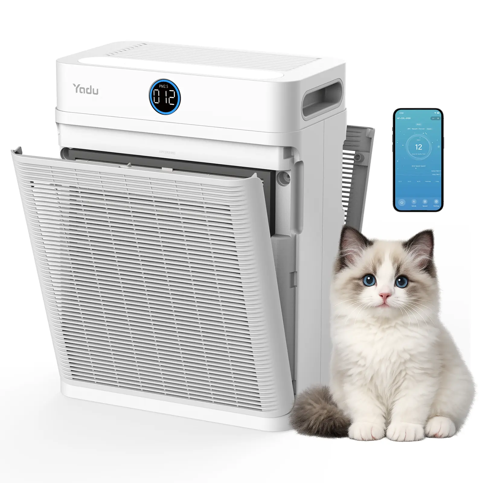 YADU Air Purifier for Large Rooms up to 2,540 sq ft | H13 HEPA Air Cleaner, Double-Sided Filter, WiFi Control & AQI Display, 18dB Quiet, Pet Hair & Dust & Smoke Capture