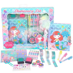 YOYTOO  Mermaid Diary for Girls with Lock and Keys,  Mermaid  Stationery Set with Diary, Stamps, Stickers, Pens, Unicorn Journal Notebook Birthday Gift for Girls Kids Ages 4-12， Mother's Day Gift，Creative Art Supplies, Educational Painting Pen Sets,