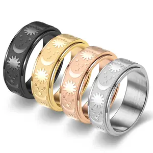 Spinning Moon & Star Ring – Anxiety Relief Jewelry for Couples, Men & Women  Personalized Daily Gift