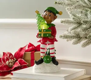 10" Elf with Illuminated Tree by Valerie