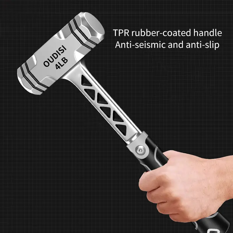 Heavy Duty Octagonal Sledge Hammer, Hollow Forged Steel Body TPR Anti-Slip Shock Absorbing Handle for Construction Demolition Home Repair