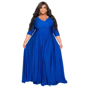 N7670 Plus Size Women's Solid Color V-Neck Sexy Wedding Dress Long Dress Womenswear Vneck Basic Black