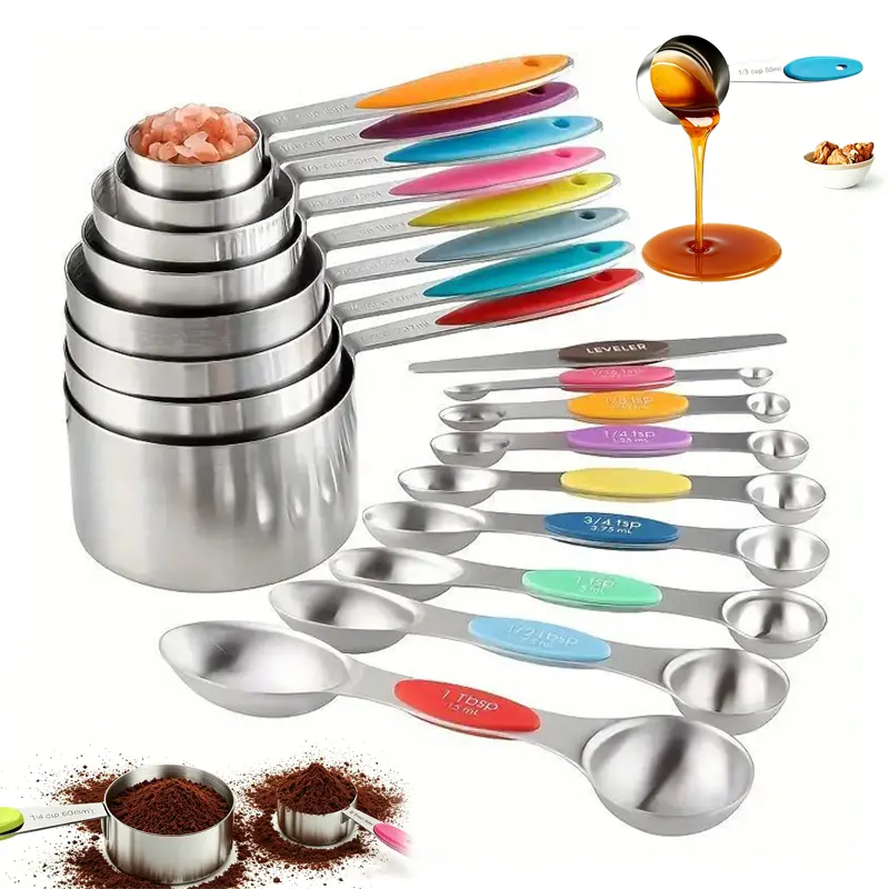 Cup and spoon set family food portioner double-sided magnetic spoon set multipurpose cooking and baking kitchen cups stackable kitchen utensils