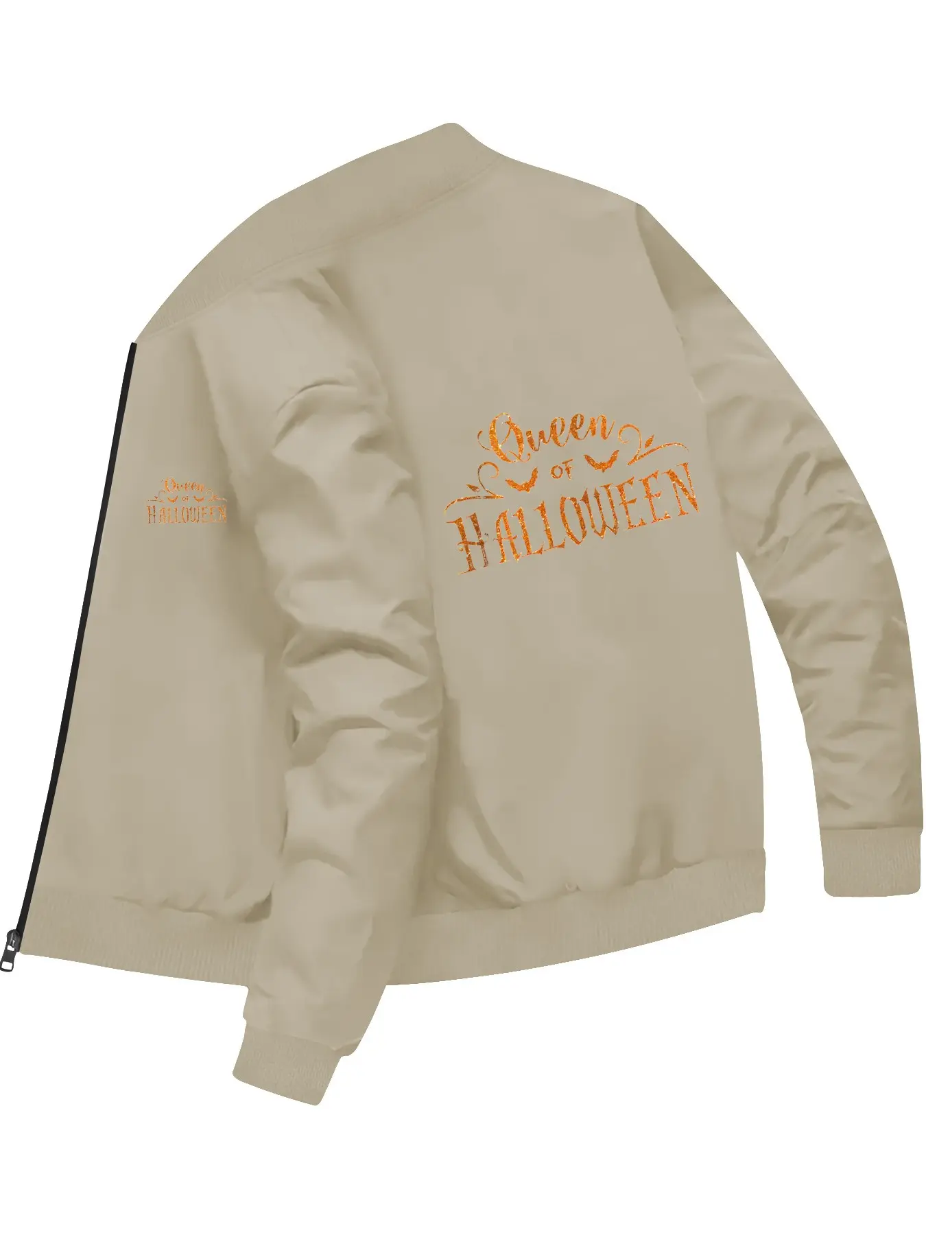 Vintage Festival Style Women's Queen of Halloween Printed Bomber Jacket for Halloween Celebrations and Casual Outings